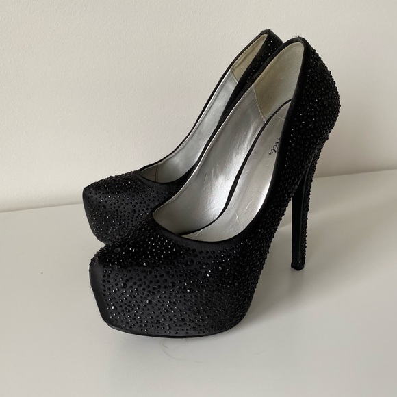 Paprika | Black Rhinestone Studded Stiletto Heels - Picture 8 of 13